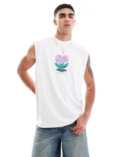 ASOS DESIGN oversized tank top with floral graphic in white - view 1