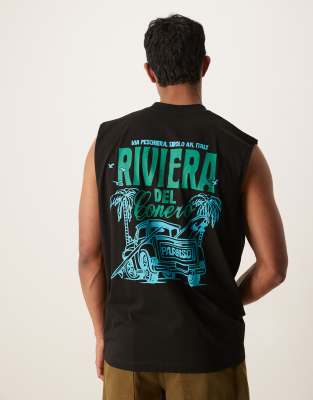 Asos Design Oversized Tank Top With High Summer Graphic In Black