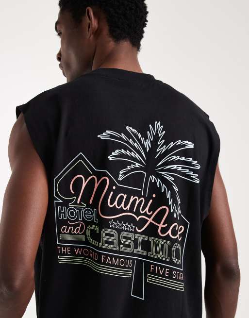 ASOS DESIGN oversized tank top with Miami back and chest graphic in black, 3 of 5
