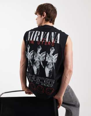 Asos Design Oversized Tank Top With Nirvana Print In Black