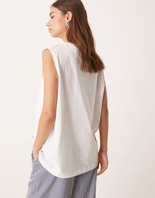 Asos Design Oversized Tank Top With Palm Tree Graphic In White