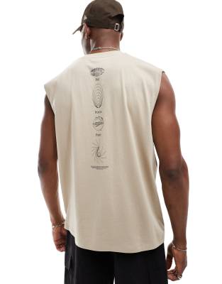 Asos Design Oversized Tank Top With Spine Print In Neutral