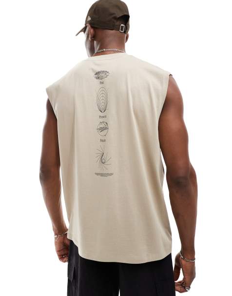 ASOS DESIGN oversized tank top with spine print in beige - view 1