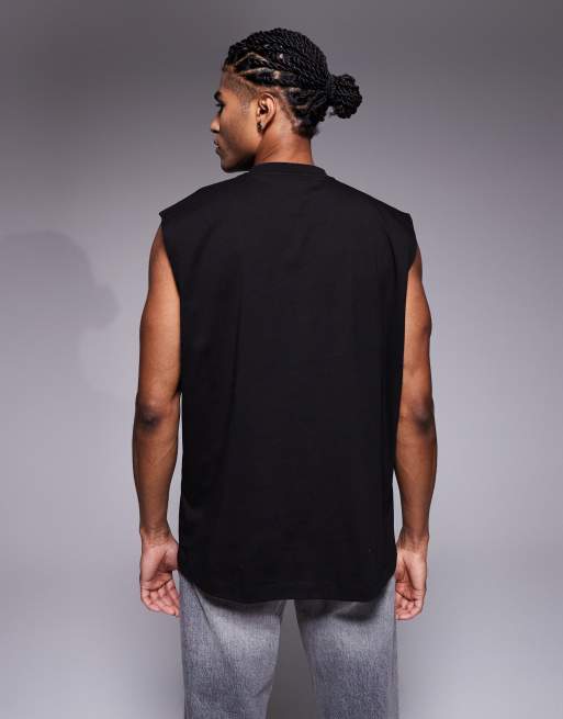 ASOS DESIGN oversized tank top with text graphic in black , 3 of 5