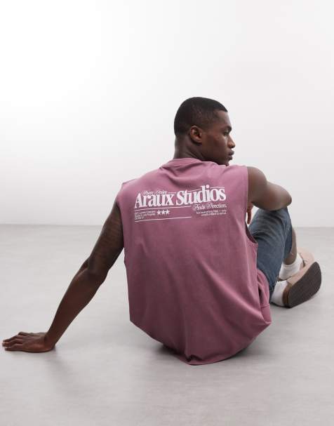 ASOS DESIGN oversized tank top with text graphic in pink wash - view 1