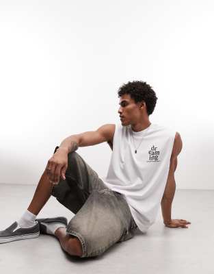 Asos Design Oversized Tank Top With Text Graphic In White