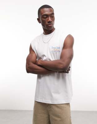 Asos Design Oversized Tank Top With Text Graphic In White