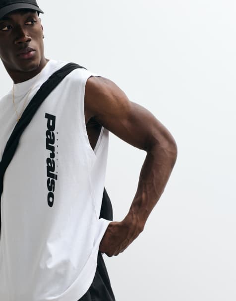 ASOS DESIGN oversized tank top with text graphic in white - view 1