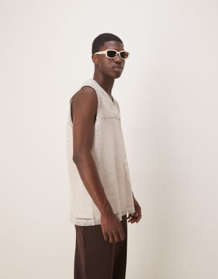 Asos Design Oversized Tank Top With V-neck In Neutral
