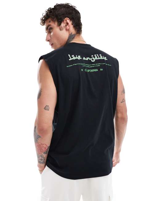 ASOS DESIGN oversized tank vest in black with Los Angeles back print, 2 of 4