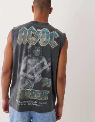 ASOS DESIGN oversized tank with ACDC print in black