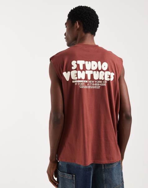 ASOS DESIGN oversized tank with back bubble text graphic in burgundy - view 1