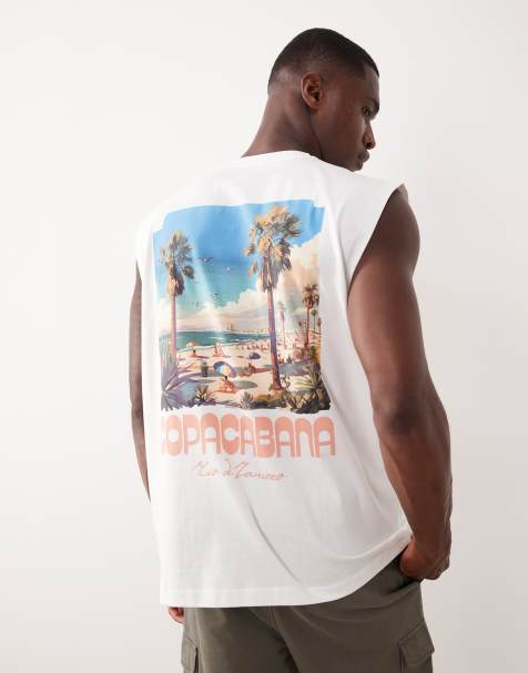 ASOS DESIGN oversized tank with beach graphic in off white - view 1