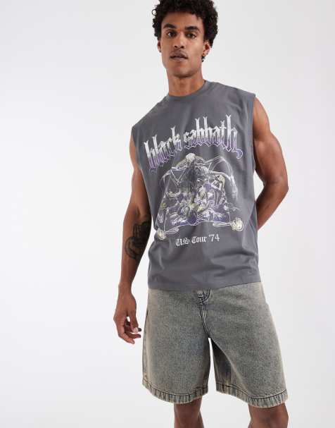 ASOS DESIGN oversized tank with Black Sabbath print in charcoal - view 1