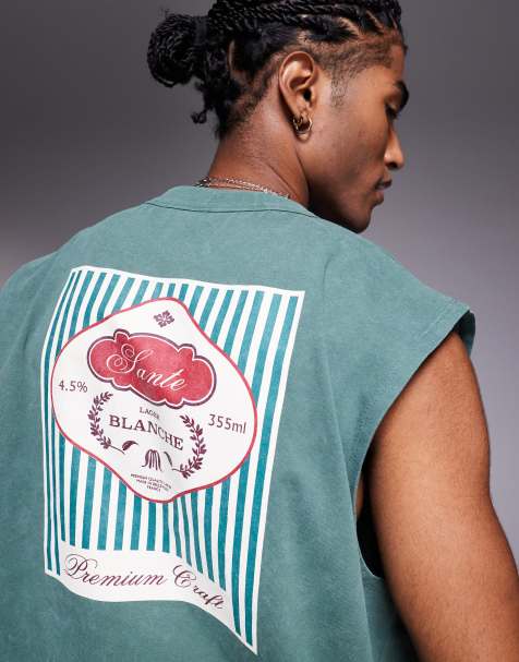 ASOS DESIGN oversized tank with brand graphic in washed green - view 1