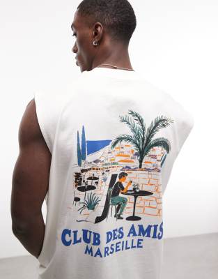 ASOS DESIGN oversized tank with cafe graphic in cream coconut milk 5790₽