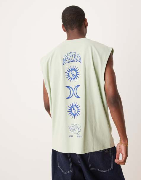 ASOS DESIGN oversized tank with celestial graphic in light green - view 1
