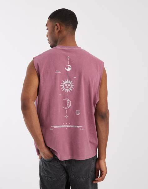 ASOS DESIGN oversized tank with celestial spine print in pink wash - view 1