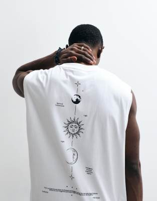Asos Design Oversized Tank With Celestial Spine Print In White