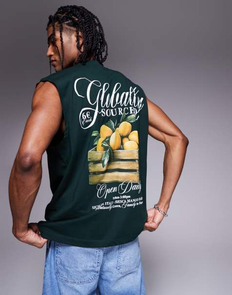 ASOS DESIGN oversized tank with chest and back print with dark green - view 1