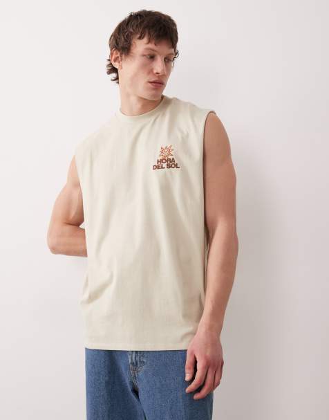 ASOS DESIGN oversized tank with chest embroidery in neutral - view 1