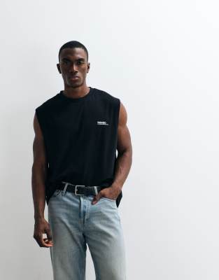 Asos Design Oversized Tank With Chest Graphic In Black