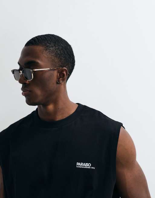 ASOS DESIGN oversized tank with chest graphic in black, 2 of 5