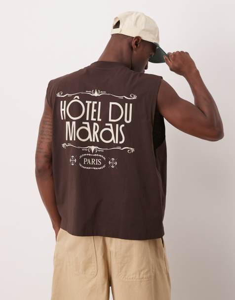 ASOS DESIGN oversized tank with city graphic in brown - view 1