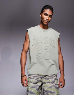 Asos Design Oversized Tank With City Graphic In Gray