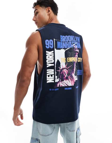 ASOS DESIGN oversized tank with city graphic in navy - view 1