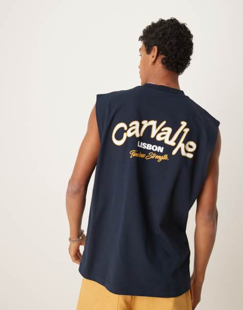 ASOS DESIGN oversized tank with city text graphic in navy - view 1