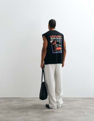Asos Design Oversized Tank With Cocktail Graphic In Black