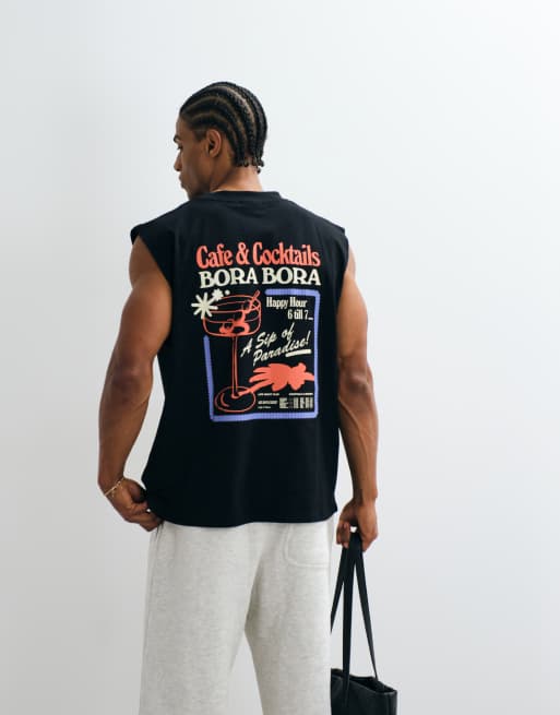ASOS DESIGN oversized tank with cocktail graphic in black, 5 of 5