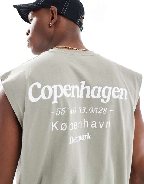 ASOS DESIGN oversized tank with Copenhagen text graphic in grey green - view 1