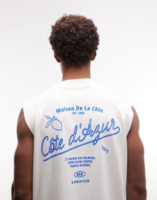 Asos Design Oversized Tank With Cote D'azur Graphic In White