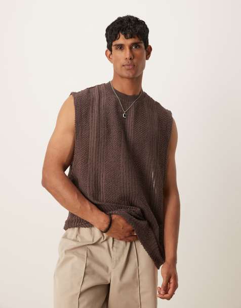 ASOS DESIGN oversized tank with dropped armhole in brown texture - view 1