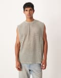 [ASOS DESIGN] ASOS DESIGN oversized tank with dropped armhole in sage open mesh-Green L Forest fog