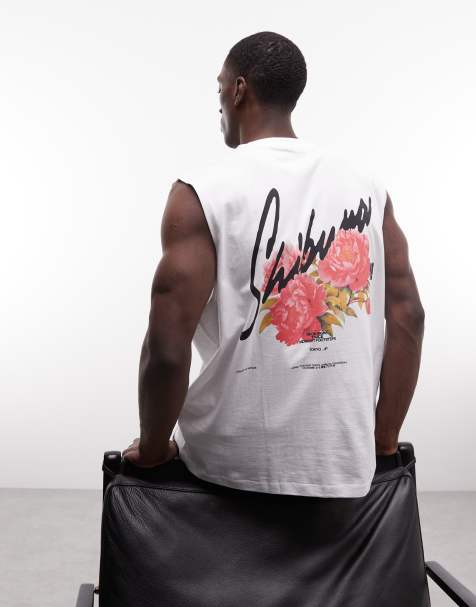 ASOS DESIGN oversized tank with floral back print in white - view 1