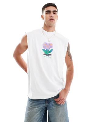 ASOS DESIGN oversized tank with floral graphic in white