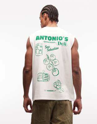 Asos Design Oversized Tank With Food And Drink Graphic In White