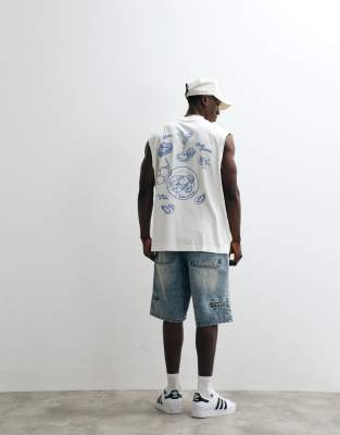Asos Design Oversized Tank With Food And Drink Graphic In White