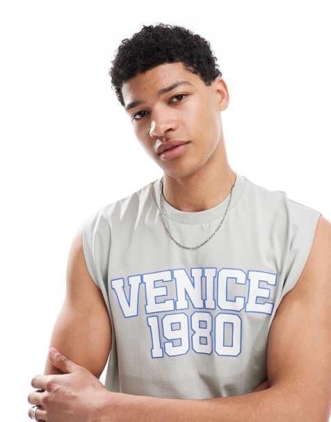 ASOS DESIGN oversized tank with front city graphic in light gray - view 1