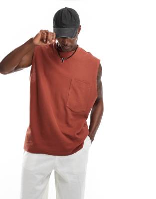 Asos Design Oversized Tank With Front Pocket In Brown