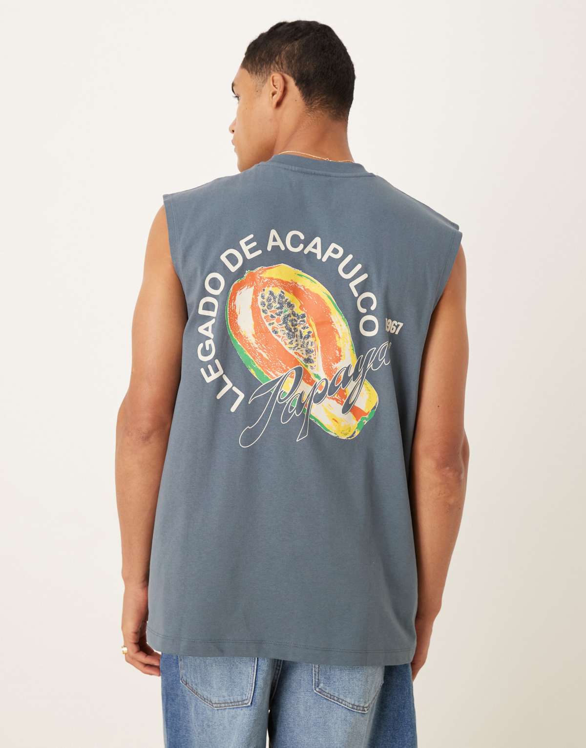 ASOS DESIGN oversized tank with fruit graphic in charcoal