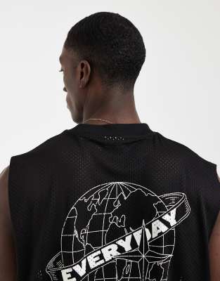 Asos Design Oversized Tank With Globe Graphic In Black