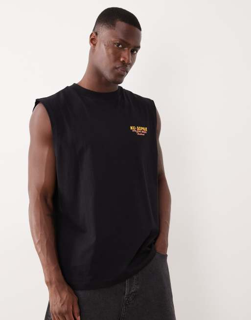 ASOS DESIGN oversized tank with island back graphic in gray, 3 of 7
