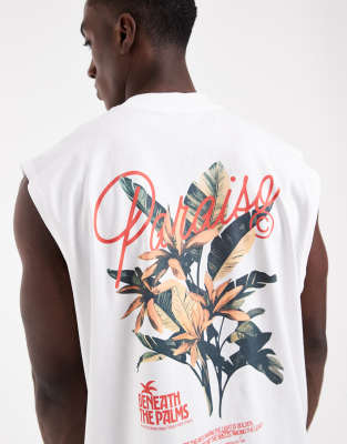 Asos Design Oversized Tank With Leaf Graphic In White