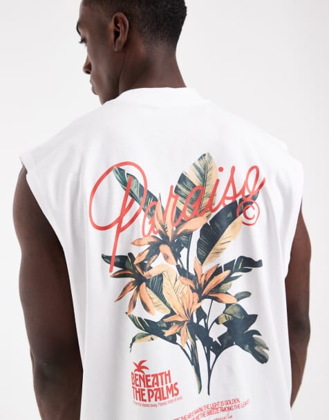 ASOS DESIGN oversized tank with leaf graphic in white - view 1