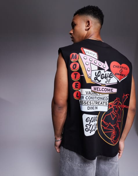 ASOS DESIGN oversized tank with motel graphic in black - view 1