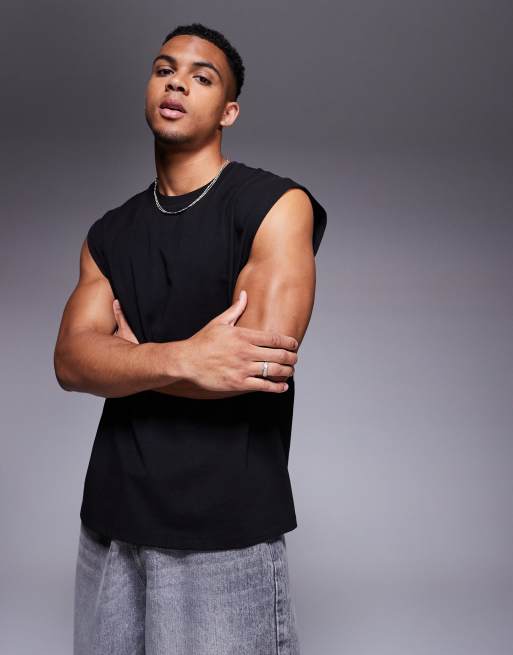 ASOS DESIGN oversized tank with motel graphic in black